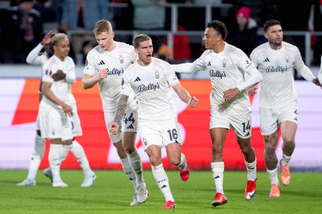 UEFA Europa League: FC Midtjylland - Nottingham Forest Nottingham Forest s players celebrate after Nicolas Dominguez put the visitors ahead during the match between FC Midtjylland and Nottingham Forest in the Europa League 2nd match at MCH Arena in Herning on Thursday, March 19, 2026. (Photo: Bo Amstrup Ritzau Scanpix) , Herning Denmark Mors Copyright: BoxAmrstrupx xRitzauxScanpix BoxAmstrupx spdk20260319-194111-L
