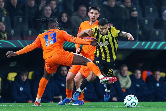 AEK Athens v NK Celje UEFA Europa League Orbelín Pineda of AEK Athens and Papa Daniel of NK Celje during the UEFA Europa League Round of 16 Second Leg match at Allwyn Arena, Athens 19 03 2026 UK Newspapers OUT Copyright: xYannisxHalasx FIL-23160-0034