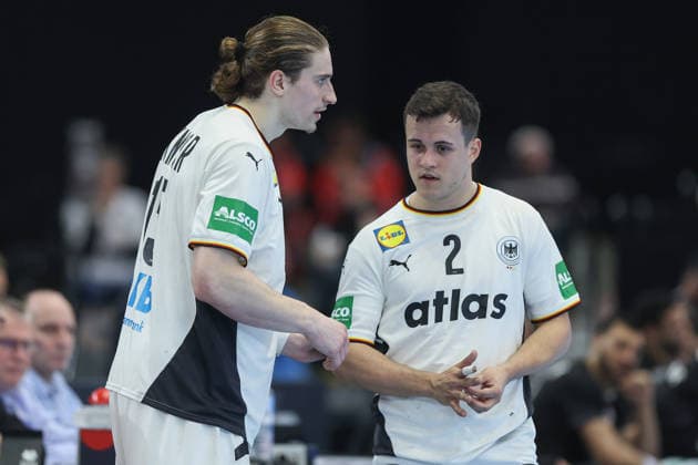 Deutschland - Ägypten, Handball-Testspiel Juri Knorr (Deutschland, 15) und Tim Freihöfer (Deutschland, 2). Handball-Länderspiel der Männer zwischen Deutschland und Ägypten in der Westfalenhalle in Dortmund am 19. März 2026, Dortmund Nordrhein-Westfalen Deutschland Westfalenhalle