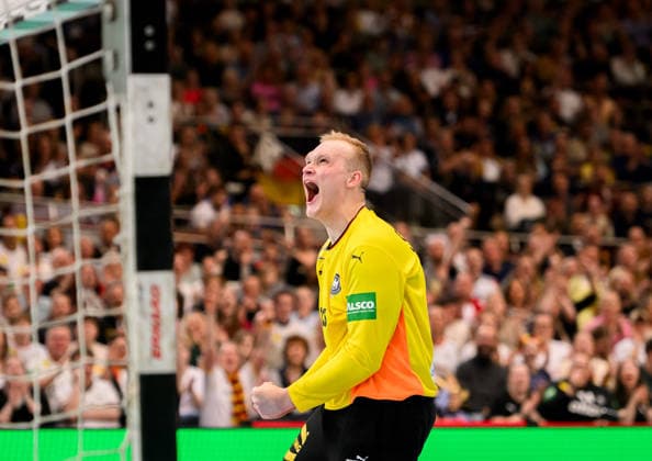 Jubel Torwart David Spaeth (Späth) (GER) Handball Laenderspiel Maenner Deutschland (GER) - Aegypten (EGY), am 19.03.2026 in Dortmund Deutschland. Â