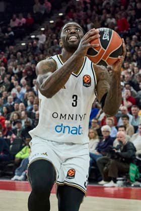 Turkish Airlines EuroLeague Basketball, FC Bayern Munich Basketball vs Dubai Basketball, München FC Bayern Basketball, Munich FC Bayern Basketball, Dubai Basketball, 2026-03-19 in München (SAP Garden) BACON Dwayne (Dubai Basketball Forward (F) Nr3-DUB3) sportworld München SAP Garden Bayern Deutschland