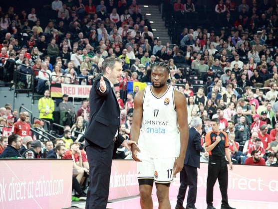 von links <d5Jurica GOLEMAC (Dubai), Mfiondu KABENGELE (Dubai), Basketball, Euro League, 2025 26, FC Bayern München vs Dubai Basket, 19.03.26, SAP Garden, Muenchen Copyright: WolfgangxFehrmann