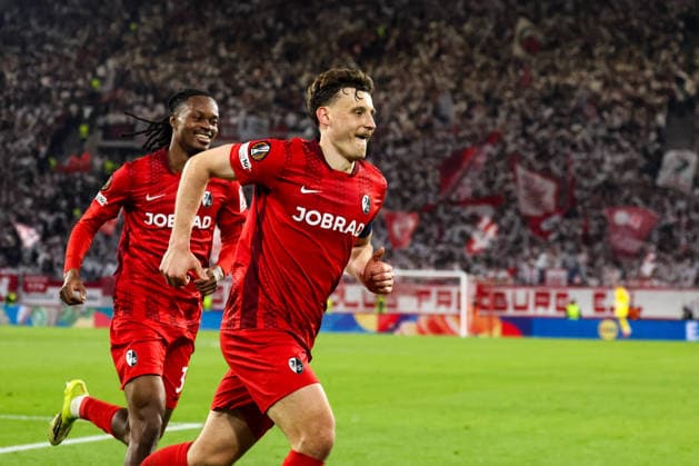 Freiburg, Deutschland 19. März 2025: Fussball-Europa-League - 2025 2026 - Achtelfinale - SC Freiburg gegen KRC Genk Im Bild: Torschütze Maximilian Eggestein (SCF) jubelt nach seinem Tor zum 5:1 Europapark-Stadion Baden Württemberg Copyright: xFotostandx xHettichx