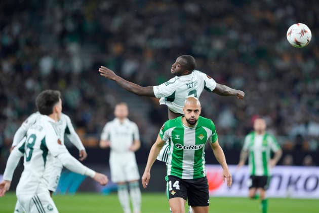 March 19, 2026, Sevilla, Sevilla, Spain: Sofyan Amrabat of Real Betis Balompie and Andreas Tetteh of Panathinaikos FC in action during the UEFA Europa League 2025 26 Round of 16 Second Leg match between Real Betis Balompie and Panathinaikos FC at La Cartuja stadium on March 19, 2026, in Sevilla, Spain. Sevilla Spain - ZUMAa181 20260319_zaa_a181_042 Copyright: xJoaquinxCorcherox