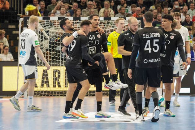 19.03.2026, xgrfx, Handball Länderspiel, Deutschland - Ägypten v.l. Verletzung, Ahmed Hesham (Ägypten) (DFL DFB REGULATIONS PROHIBIT ANY USE OF PHOTOGRAPHS as IMAGE SEQUENCES and or QUASI-VIDEO) Dortmund
