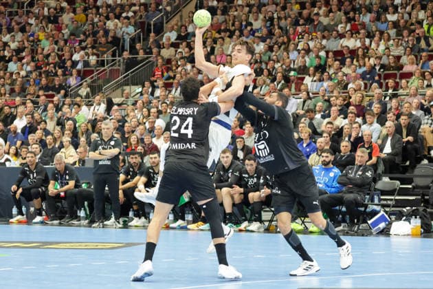 19.03.2026, xgrfx, Handball Länderspiel, Deutschland - Ägypten v.l. Ibrahim Elmarsy (Ägypten), Julian Köster (Deutschland) (DFL DFB REGULATIONS PROHIBIT ANY USE OF PHOTOGRAPHS as IMAGE SEQUENCES and or QUASI-VIDEO) Dortmund