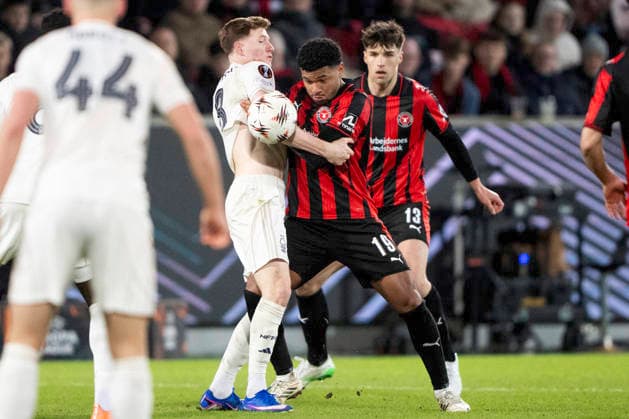 Europa League: FC Midtjylland - Nottingham Forest FC Midtjylland s Pedro Bravo and Adam Gabriel in action with Nottingham Forest s Elliot Anderson during the match between FC Midtjylland and Nottingham Forest in the Europa League 2nd match at MCH Arena in Herning on Thursday, March 19, 2026. (Photo: Bo Amstrup Ritzau Scanpix) , Herning Denmark Mors Copyright: BoxAmrstrupx xRitzauxScanpix BoxAmstrupx spdk20260319-221240-L