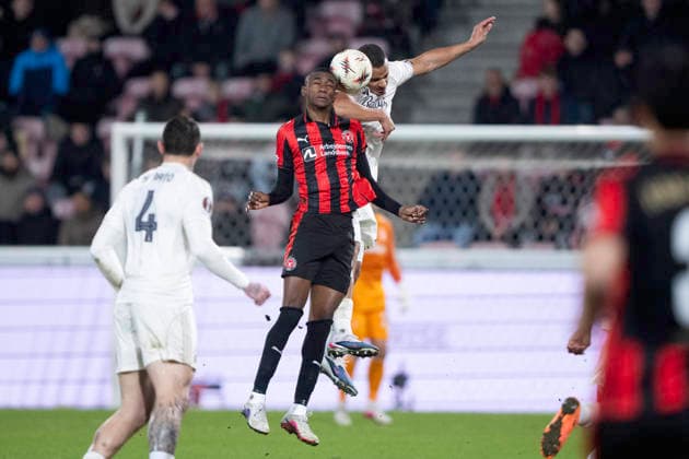 Europa League: FC Midtjylland - Nottingham Forest FC Midtjylland s Denil Castillo in action with Nottingham Forest s Murillo during the match between FC Midtjylland and Nottingham Forest in the Europa League 2nd match at MCH Arena in Herning on Thursday, March 19, 2026. (Photo: Bo Amstrup Ritzau Scanpix) , Herning Denmark Mors Copyright: BoxAmrstrupx xRitzauxScanpix BoxAmstrupx spdk20260319-222421-L