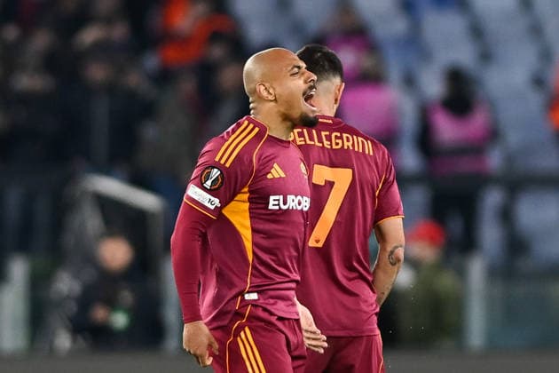 Foto IPP Cavaliere Emiliano. Roma 19 03 2026. Calcio Europa League 2025 2026. AS Roma - Bologna Fc. Nella foto: esulta Donyell Malen. Italy Photo Press - World Copyright italy ITALY  Copyright: xR4924_italyphotopressx