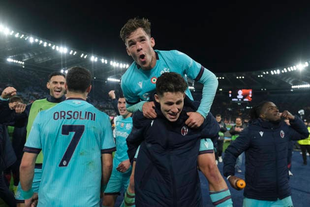 UEFA Europa League round of 16 second leg match AS Roma - Bologna Bologna celebrate victory match during UEFA Europa League round of 16 second leg match AS Roma - Bologna at Olimpico stadium on March 19, 2026 in Rome, Italy. _ABP6618 Copyright: xAntonioxBalascox