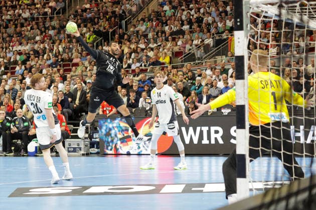 19.03.2026, xgrfx, Handball Länderspiel, Deutschland - Ägypten v.l. Seif Elderea (Ägypten), David Späth (Deutschland) (DFL DFB REGULATIONS PROHIBIT ANY USE OF PHOTOGRAPHS as IMAGE SEQUENCES and or QUASI-VIDEO) Dortmund