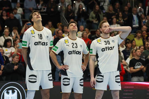 Dortmund, Deutschland: 19. März 2026 - Handball Länderspiel Freundschaftsspiel - Deutschland vs. Ägypten Im Bild: v.li. v.li. Julian Köster Koester (Deutschland) und Renars Uscins (Deutschland) und Tom Kiesler (Deutschland) Copyright: HMBxMedia MadeleinexFantini