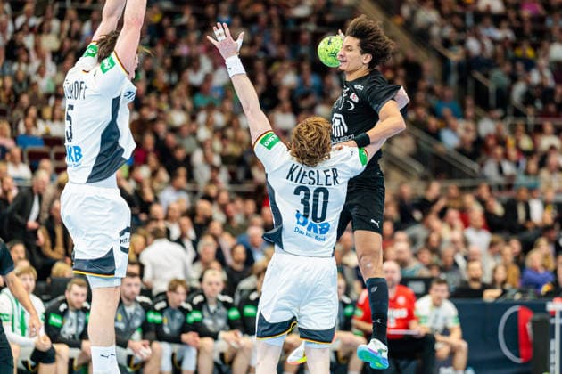 v.l. Miro Schluroff (Deutschland, 05), Tim Kiesler (Deutschland, 30), Ali Zein (Aegypten, 90) GER, Deutschland (GER) vs. Aegypten (EGY), Handball, Laenderspiel, Spielzeit 2025 2026, 19.03.2026 GER, Deutschland (GER) vs. Aegypten (EGY), Handball, Laenderspiel, Spielzeit 2025 2026, 19.03.2026 Dortmund Copyright: xEibner-Pressefoto JanxRollingerx EP_JSK