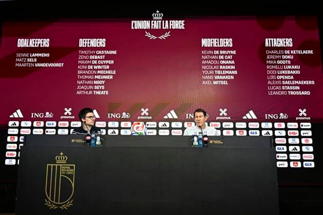 Rudi Garcia Head Coach Belgium Media Activities TUBIZE, BELGIUM - MARCH 20 : Cornez Pierre communication of Royal Belgian Football Federation and Rudi Garcia head coach of the Belgium announces the squad selected for the pre-World Cup training camp in the United States during a press meeting at the Belgian National Football Center Base on March 20, 2026 in Tubize, Belgium, 20 03 2026 Tubize Belgium  Copyright: xVincentxKalutx