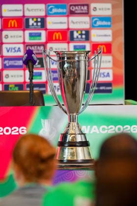 AFC Women s Asian Cup 2026 Australia - Finals Pre-match press conference, PK, Pressekonferenz Australia The AFC Women™s Asian Cup trophy on display at the pre-match finals press conference before the AFC Women s Asian Cup Australia 2026 Finals match between Japan and Australia at Stadium Australia on Mar 20, 2026 in Sydney, Australia, Credit:IOIO IMAGES Avalon Australia, New South Wales, Sydney, Stadium Australia  Copyright: xIOIOxIMAGESx xAvalonx 1084695438