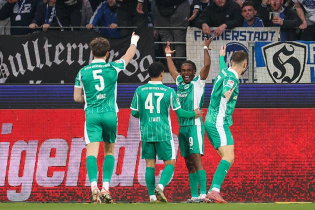 Noel Futkeu (SpVgg Greuther Fuerth, 09) mit Jubel nach seinem Treffer zum 0:1, Karlsruher SC vs. SpVgg Greuther Fuerth, 2. Bundesliga, 27. Spieltag, 2025 2026, 20.03.2026, DFL REGULATIONS PROHIBIT ANY USE OF PHOTOGRAPHS AS IMAGE SEQUENCES AND OR QUASI-VIDEO, Karlsruher SC vs. SpVgg Greuther Fuerth, 2. Bundesliga, 27. Spieltag, 2025 2026, 20.03.2026 Karlsruhe