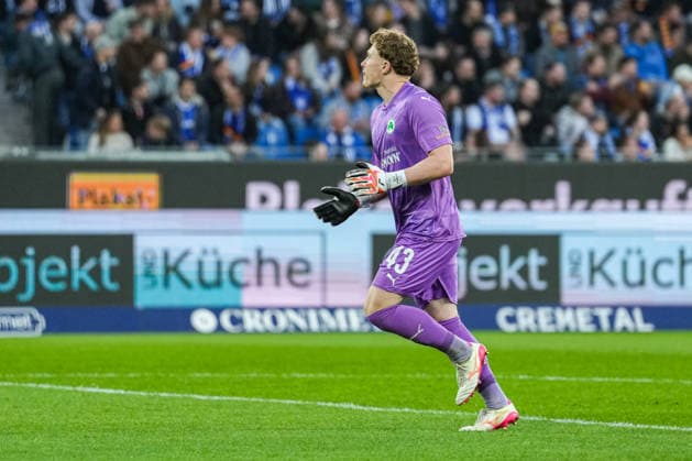 2. Bundesliga, Karlsruher SC vs SpVgg Greuther Fürth, 20.03.2026 Silas Prüfrock (SpVgg Greuther Fürth, 43) der sich freut beim 0:1 durch Noel Futkeu (SpVgg Greuther Fürth, 9) 2. Bundesliga, Karlsruher SC vs SpVgg Greuther Fürth, BBBank Wildpark Karlsruhe, 20.03.2026 DFB DFL REGULATIONS PROHIBIT ANY USE OF PHOTOGRAPHS AS IMAGE SEQUENCES AND OR QUASI-VIDEO.