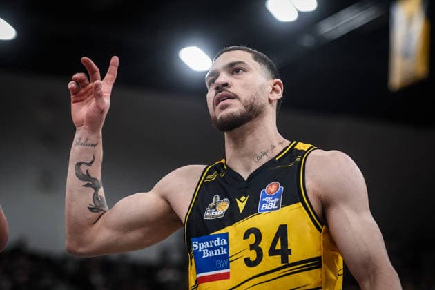 Gavin Schilling (MHP RIESEN Ludwigsburg, 34) GER, MHP Riesen Ludwigsburg vs. Skyliners Frankfurt, Basketball Bundesliga, easycredit BBL, 25. Spieltag, Spielzeit 2025 2026, 20.03.2026 GER, MHP Riesen Ludwigsburg vs. Skyliners Frankfurt, Basketball Bundesliga, easycredit BBL, 25. Spieltag, Spielzeit 2025 2026, 20.03.2026 Ludwigsburg Copyright: xSandyxDinkelackerx EP_SDR