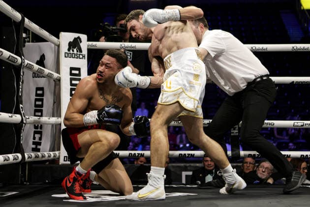 WBC International Featherweight Title - Michael Conlan vs Kevin Walsh, SSE Arena, Belfast 20 3 2026 Jak Corrie vs Jacob Quinn-Super Welterweight Jacob Quinn is knocked out by Jak Corrie Jacob Quinn is knocked out by Jak Corrie 20 3 2026  Copyright: x INPHO LaszloxGeczox LG_20-03-2026_006015