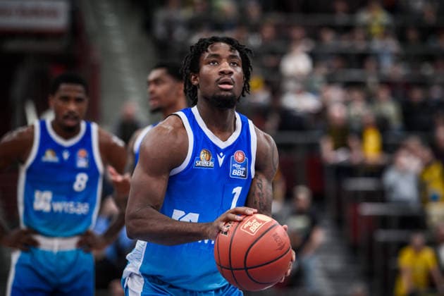 Isaiah Swope (Frankfurt Skyliners, 01) - Freiwurf GER, MHP Riesen Ludwigsburg vs. Skyliners Frankfurt, Basketball Bundesliga, easycredit BBL, 25. Spieltag, Spielzeit 2025 2026, 20.03.2026 GER, MHP Riesen Ludwigsburg vs. Skyliners Frankfurt, Basketball Bundesliga, easycredit BBL, 25. Spieltag, Spielzeit 2025 2026, 20.03.2026 Ludwigsburg Copyright: xSandyxDinkelackerx EP_SDR