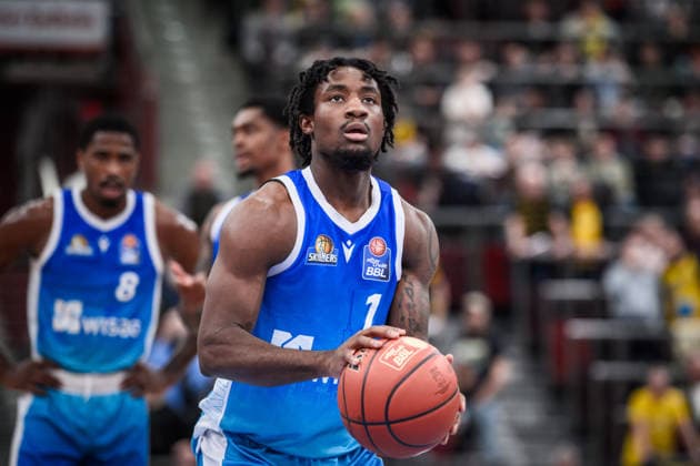 Isaiah Swope (Frankfurt Skyliners, 01) - Freiwurf GER, MHP Riesen Ludwigsburg vs. Skyliners Frankfurt, Basketball Bundesliga, easycredit BBL, 25. Spieltag, Spielzeit 2025 2026, 20.03.2026 GER, MHP Riesen Ludwigsburg vs. Skyliners Frankfurt, Basketball Bundesliga, easycredit BBL, 25. Spieltag, Spielzeit 2025 2026, 20.03.2026 Ludwigsburg Copyright: xSandyxDinkelackerx EP_SDR