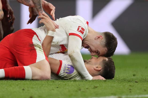 20.03.2026, xtgx, Fussball 1.Bundesliga, RB Leipzig - TSG Hoffenheim v.l. Torjubel nach dem Tor zum celebrating the goal celebrate 3:0 durch Christoph Baumgartner (RB Leipzig) mit Brajan Gruda (RB Leipzig) (DFL DFB REGULATIONS PROHIBIT ANY USE OF PHOTOGRAPHS as IMAGE SEQUENCES and or QUASI-VIDEO) Leipzig *** 20 03 2026, xtgx, Fußball 1 Bundesliga, RB Leipzig TSG Hoffenheim v l Torjubel nach dem Tor zum celebrating the goal celebrate 3 0 durch Christoph Baumgartner RB Leipzig mit Brajan Gruda RB Leipzig DFL DFB REGULATIONS PROHIBIT ANY USE OF PHOTOGRAPHS as IMAGE SEQUENCES and or QUASI VIDEO Leipzig