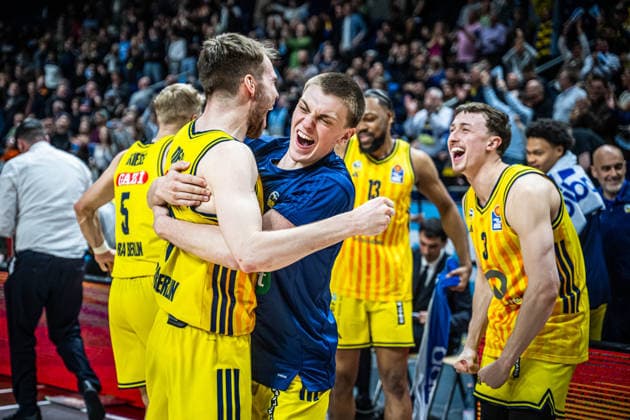 Basketball Berlin 20.03.2026 Saison 2025 2026 EasyCredit BBL 1. Bundesliga Männer, Herren Alba Berlin - Rostock Seawolves Malte Delow (Alba Berlin, No.06) Anton Nufer (Alba Berlin, No.20) Alex O Connell (Alba Berlin, No.03)