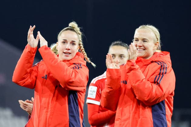 20.03.2026, xgrfx, Fussball Google Pixel Frauen-Bundesliga, SGS Essen - FC Bayern München v.l. Giulia Gwinn, Pernille Harder (FC Bayern München) (DFL DFB REGULATIONS PROHIBIT ANY USE OF PHOTOGRAPHS as IMAGE SEQUENCES and or QUASI-VIDEO) Essen