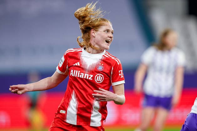 20.03.2026, Fußball, 1. Frauen Bundesliga, SGS Essen - FC Bayern München, Stadion Hafenstraße, Google Pixel Frauenbundesliga, 21. Spieltag, Saison 2025 2026: Stine Ballisager (FC Bayern Muenchen 03) DFB regulations prohibit any use of photographs as image sequences and or quasi-video. Nordrhein-Westfalen Deutschland