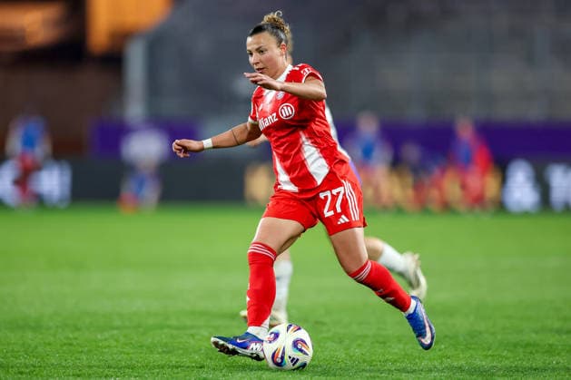 20.03.2026, Fußball, 1. Frauen Bundesliga, SGS Essen - FC Bayern München, Stadion Hafenstraße, Google Pixel Frauenbundesliga, 21. Spieltag, Saison 2025 2026: Arianna Caruso (FC Bayern Muenchen 27) DFB regulations prohibit any use of photographs as image sequences and or quasi-video. Nordrhein-Westfalen Deutschland