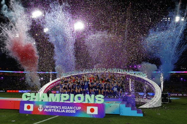 SYDNEY, AUSTRALIA - MARCH 21 Players of Japan celebrate after winning the final of the Womens Asian Cup Australia 2026 Final match between Japan and Australia at Stadium Australia on March 21 2026 in Sydney, Australia Copyright: xMatthewxStarlingx xSPPx Sportspressphoto_SPR114751