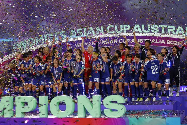 SYDNEY, AUSTRALIA - MARCH 21 Players of Japan celebrate after winning the final of the Womens Asian Cup Australia 2026 Final match between Japan and Australia at Stadium Australia on March 21 2026 in Sydney, Australia Copyright: xMatthewxStarlingx xSPPx Sportspressphoto_SPR114752