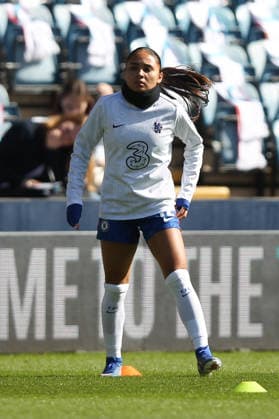 Alyssa Thompson of Chelsea Women warms up during the Women s Super League match between London City Lionesses and Chelsea Women at The Den, London, England on 21 March 2026. Copyright: xKenxSparksx 44730001