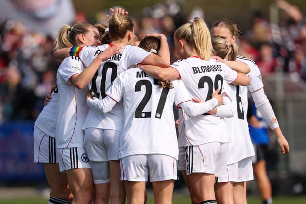 FRANKFURT AM MAIN, DEUTSCHLAND 21. MÄRZ 2026: Eintracht Frankfurt Frauen gegen HSV Frauen, 1. Frauen-Bundesliga, Stadion am Brentanobad. v.l., Torjubel, Goal celebration, celebrate the goal um Laura Freigang (Eintracht Frankfurt) Copyright: JoaquimxFerreira