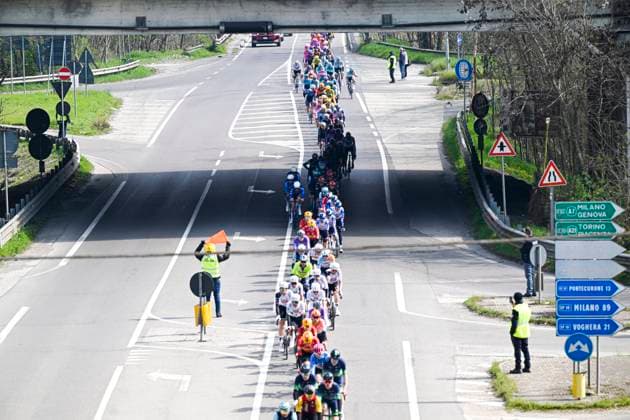 Milan Sanremo 2026 Cycling Race SANREMO, ITALY - MARCH 21 : Illustration picture of the peloton during the 117th edition of Milan Sanremo an UCI World Tour 1.UWT one day cycling road race for Men Elite of 298 km with start in Pavia and finish in Sanremo on March 21, 2026 in Sanremo, Italy, 21 03 2026 ( Motordriver Guy De Vuyst - Sanremo Italy  Copyright: xNicoxVereeckenx