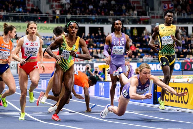 260321 Shana Kaye Anderson of Jamaica and Sara Reifenrath of USA compete during the final of the mixed 4x400 metres relay during the 2026 World Athletics Indoor Championships on March 21, 2026 in Torun. Photo: Petter Arvidson BILDBYRAN kod PA PA1181 friidrott athletics friidrett inomhus-vm vm 2026 world athletics indoor championships vm innendors innendors-vm bbeng *** 260321 Shana Kaye Anderson of Jamaica and Sara Reifenrath of USA compete during the final of the mixed 4x400 meters relay during the 2026 World Athletics Indoor Championships on March 21, 2026 in Torun Photo Petter Arvidson BILDBYRAN kod PA PA1181 friidrott athletics friidrett inomhus vm vm 2026 world athletics indoor championships vm innendors innendors vm bbeng  Copyright: PETTERxARVIDSON BB260321PA030