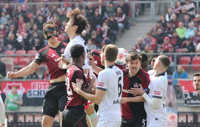 21.03.2026 - Fussball - Saison 2025 2026 - 2. Fussball - Bundesliga - 27. Spieltag: 1. FC Nürnberg FCN ( Club ) - 1. FC Kaiserslautern FCK ( Rote Roten Teufel ) - Sportfoto Zink DaMa - xdaxmax - DFL regulations prohibit any use of photographs as image sequences and or quasi-video - only for editorial use - Tor Treffer Torschuß zum 1:0 - Torschütze Luka Lochoshvili (24, 1. FC Nürnberg FCN ) per Kopfball