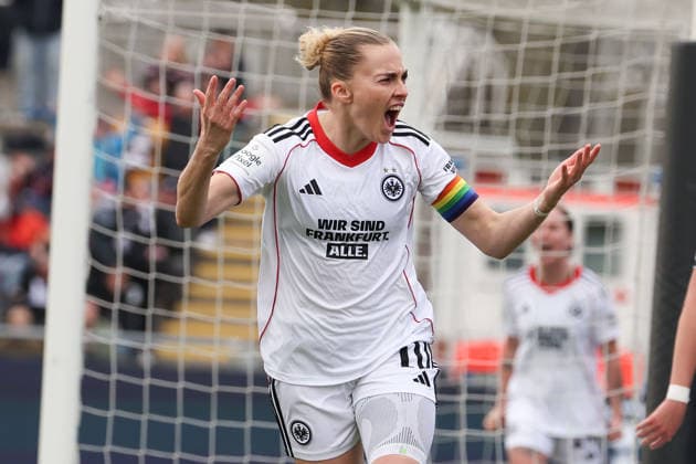 FRANKFURT AM MAIN, DEUTSCHLAND 21. MÄRZ 2026: Eintracht Frankfurt Frauen gegen HSV Frauen, 1. Frauen-Bundesliga, Stadion am Brentanobad. v.l., Laura Freigang (Eintracht Frankfurt) Torjubel, Goal celebration, celebrate the goal Copyright: JoaquimxFerreira