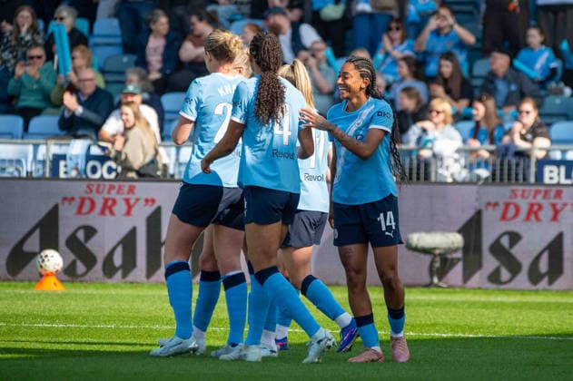 MANCHESTER ENGLAND- MARCH 21 Kerolin (14 Manchester City) goal celebration during the Barclays WSL game between Manchester City and Tottenham Hotspur, Joie Stadium on 21st March 2026 in Manchester England (Photo by Clare Overfield Sports Press Photo) Copyright: xClarexOverfieldx xSPPx Sportspressphoto_SPR114830