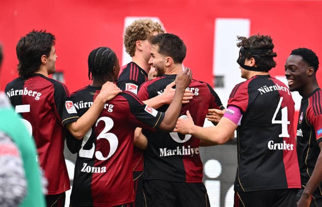 21.03.2026 - Fussball - Saison 2025 2026 - 2. Fussball - Bundesliga - 27. Spieltag: 1. FC Nürnberg FCN ( Club ) - 1. FC Kaiserslautern FCK ( Rote Roten Teufel ) - Sportfoto Zink - xwoxzix - DFL regulations prohibit any use of photographs as image sequences and or quasi-video - only for editorial use - Torjubel Jubel Freude nach Treffer Tor Torschuß zum 2:0 durch Adam Markhiev (6, 1. FC Nürnberg FCN ) -