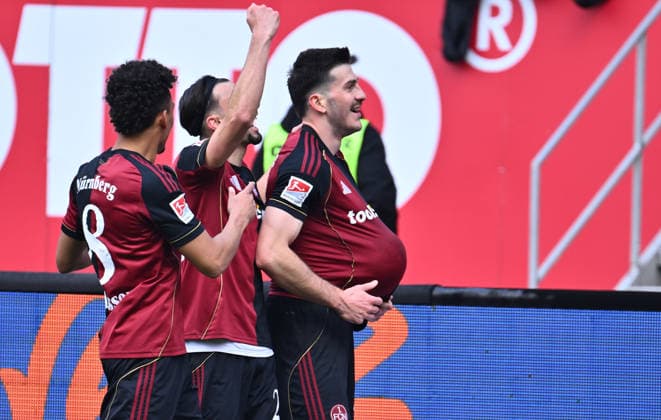 21.03.2026 - Fussball - Saison 2025 2026 - 2. Fussball - Bundesliga - 27. Spieltag: 1. FC Nürnberg FCN ( Club ) - 1. FC Kaiserslautern FCK ( Rote Roten Teufel ) - Sportfoto Zink - xwoxzix - DFL regulations prohibit any use of photographs as image sequences and or quasi-video - only for editorial use - Torjubel Jubel Freude nach Treffer Tor Torschuß zum 3:0 durch Luka Lochoshvili (24, 1. FC Nürnberg FCN ) -