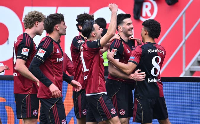 21.03.2026 - Fussball - Saison 2025 2026 - 2. Fussball - Bundesliga - 27. Spieltag: 1. FC Nürnberg FCN ( Club ) - 1. FC Kaiserslautern FCK ( Rote Roten Teufel ) - Sportfoto Zink - xwoxzix - DFL regulations prohibit any use of photographs as image sequences and or quasi-video - only for editorial use - Torjubel Jubel Freude nach Treffer Tor Torschuß zum 3:0 durch Luka Lochoshvili (24, 1. FC Nürnberg FCN ) -