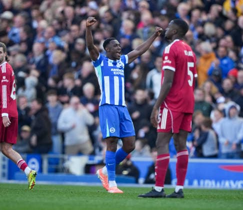 Brighton and Hove Albion v Liverpool, Premier League, Football, Amex Stadium, Brighton, UK - 21 Mar 2026 GOAL - Danny Welbeck of Brighton celebrates his second goal 2-1 Brighton Amex Stadium Brighton UK, UK NEWSPAPERS OUT Copyright: xSeanxRyanx