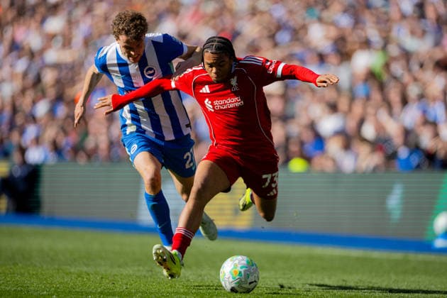 Football - FA Premier League - Brighton & Hove Albion FC v Liverpool FC BRIGHTON & HOVE, ENGLAND - Saturday, March 21, 2026: Liverpool s Rio Ngumoha during the FA Premier League match between Brighton & Hove Albion FC and Liverpool FC at the AMEX Community Stadium. (Photo by David Rawcliffe Propaganda) BRIGHTON & HOVE AMEX Community Stadium SUSSEX ENGLAND  Copyright: xDavidxRawcliffex P2026-03-21-Brighton_Liverpool-102