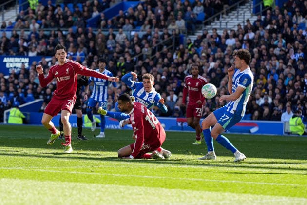 Brighton and Hove Albion v Liverpool, Premier League, Football, Amex Stadium, Brighton, UK - 21 Mar 2026 Yasin Ayari of Brighton has a. Shot at goal. Brighton Amex Stadium Brighton UK, UK NEWSPAPERS OUT Copyright: xSeanxRyanx