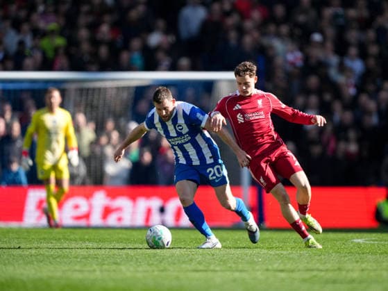 Brighton and Hove Albion v Liverpool, Premier League, Football, Amex Stadium, Brighton, UK - 21 Mar 2026 James Milner of Brighton and Florian Wirtz of Liverpool Brighton Amex Stadium Brighton UK, UK NEWSPAPERS OUT Copyright: xSeanxRyanx