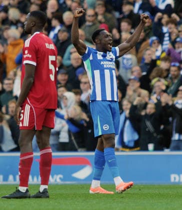Football - 2025 2026 Premier League - Brighton & Hove Albion vs. Liverpool - the Amex (Falmer Stadium) - Saturday 21st March 2026 Danny Welbeck of Brighton celebrates scoring his 2nd goal 