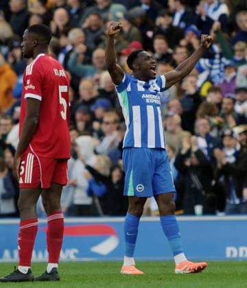 Football - 2025 2026 Premier League - Brighton & Hove Albion vs. Liverpool - the Amex (Falmer Stadium) - Saturday 21st March 2026 Danny Welbeck of Brighton celebrates scoring his 2nd goal 