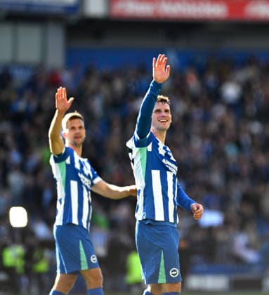 Pascal Gross of Brighton on the right waves to fans after their victory during the Premier League match between Brighton and Hove Albion and Liverpool at the American Express Stadium , Brighton , UK - 21st March 2026 Brighton & Hove Albion vs Liverpool Premier League Football, Amex Stadium, Sussex, United Kingdom - 21 Mar 2026Brighton Amex Stadium Sussex United Kingdom Editorial use only. No merchandising. For Football images FA and Premier League restrictions apply inc. no internet mobile usage without FAPL license - for details contact Football Dataco  Copyright: xSimonxDack TPI Shutterstockx 16784403al
