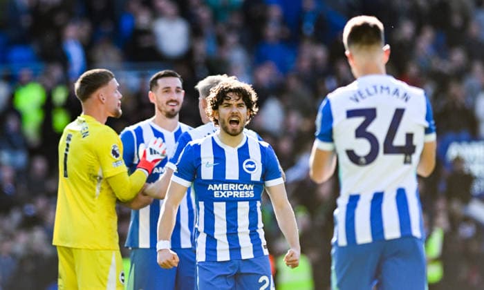 Ferdi Kadioglu of Brighton celebrates their 2-1 win during the Premier League match between Brighton and Hove Albion and Liverpool at the American Express Stadium , Brighton , UK - 21st March 2026 Brighton & Hove Albion vs Liverpool Premier League Football, Amex Stadium, Sussex, United Kingdom - 21 Mar 2026Brighton Amex Stadium Sussex United Kingdom Editorial use only. No merchandising. For Football images FA and Premier League restrictions apply inc. no internet mobile usage without FAPL license - for details contact Football Dataco  Copyright: xSimonxDack TPI Shutterstockx 16784403af